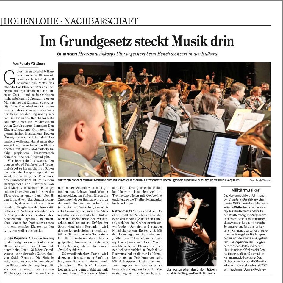 Presseartikel Benefiz-Konzert 2024 aus der Hohenloher Zeitung